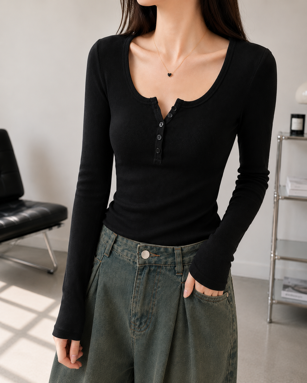Aurele Essential Button Top