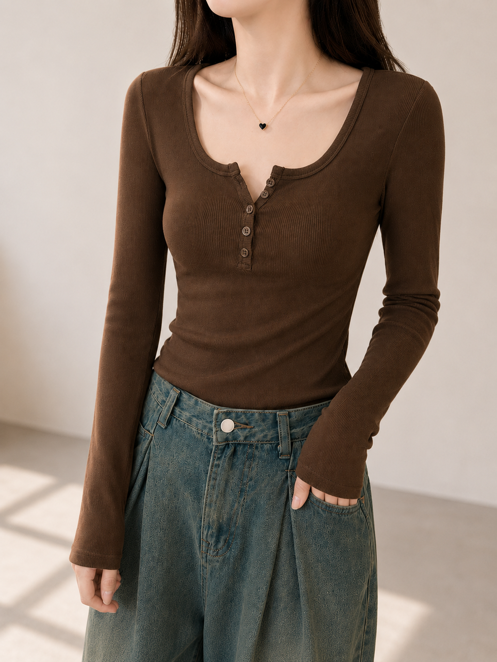 Aurele Essential Button Top