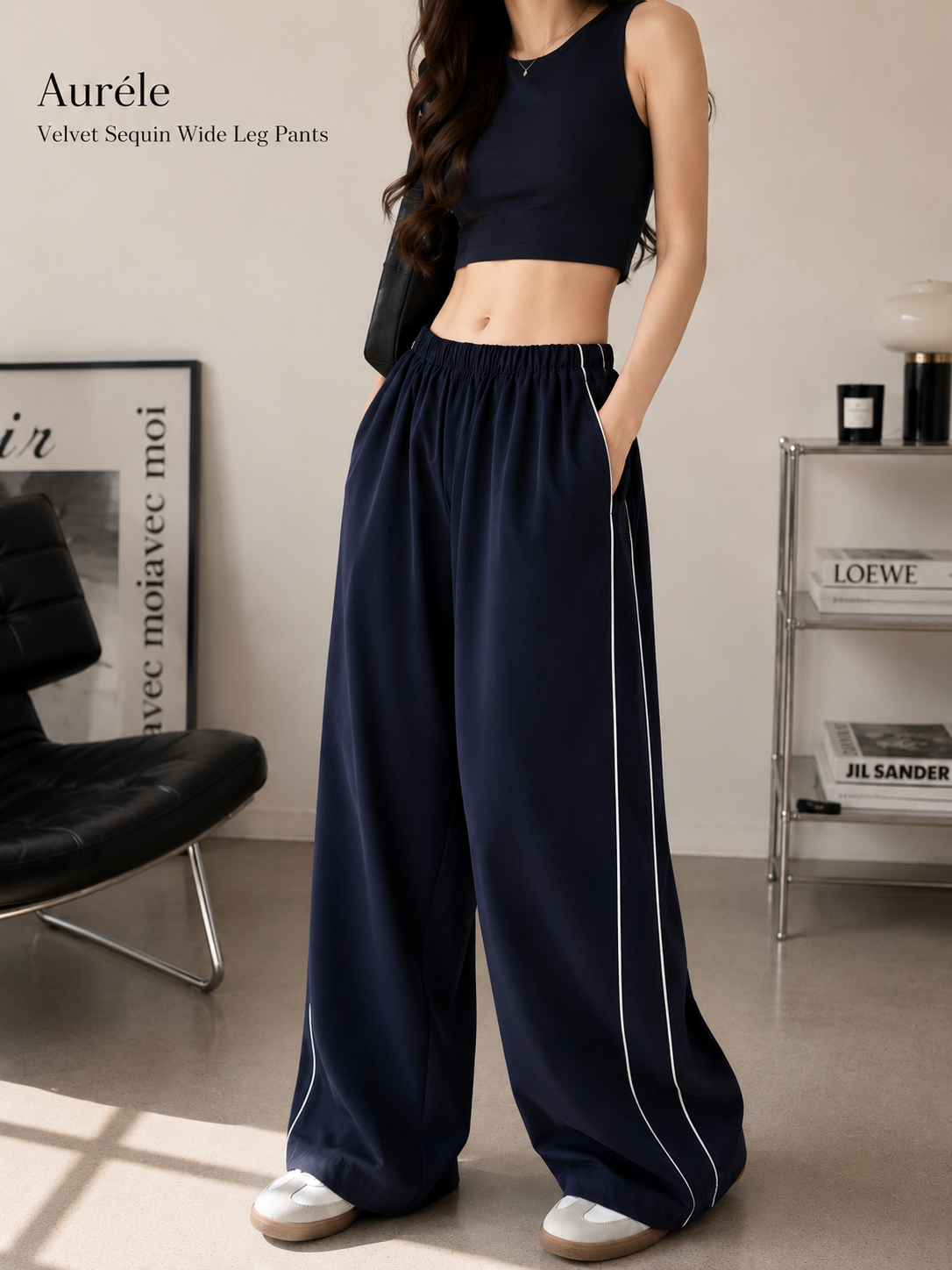 Auréle Velvet Sequin Wide Leg Pants