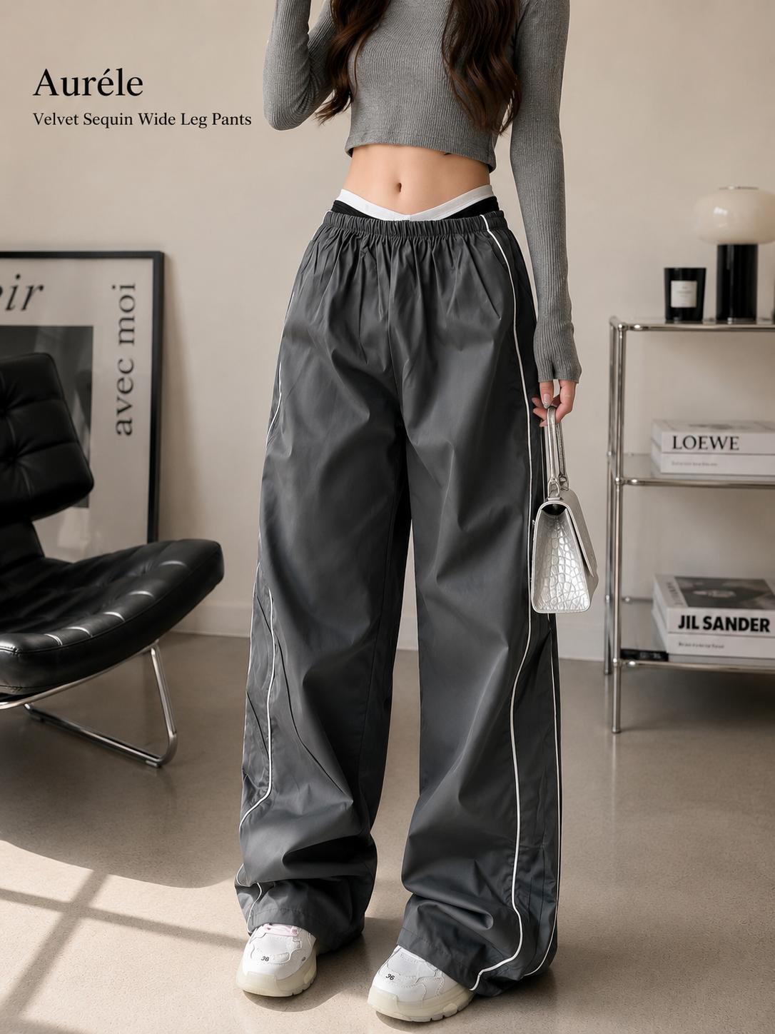 Auréle Velvet Sequin Wide Leg Pants